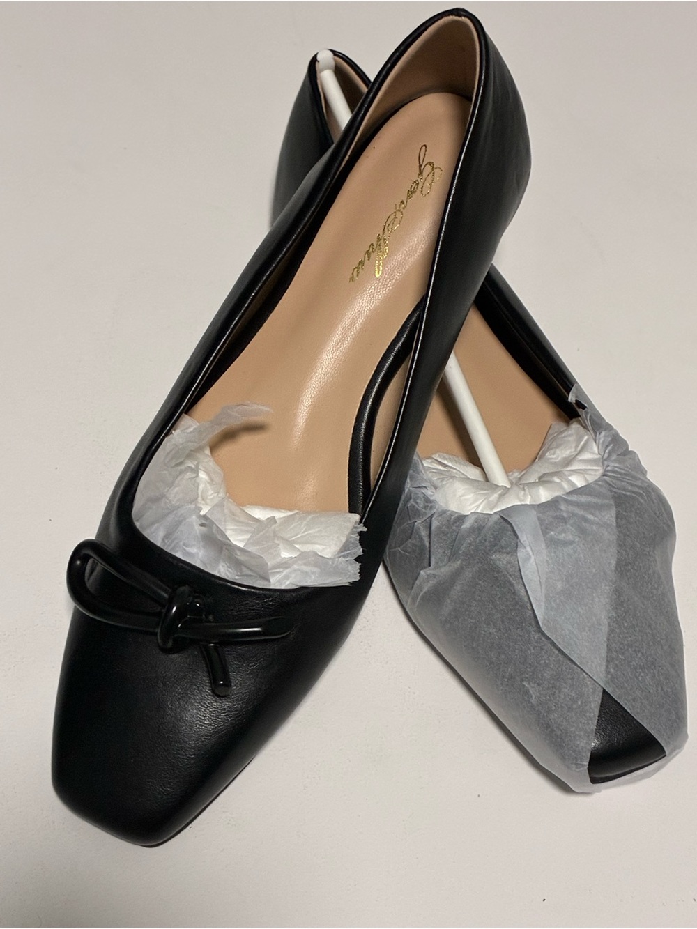 Black Square-Toe Bow Ballet Flats Size 7